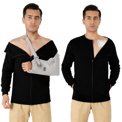 ommo 新品未使用　SLEEVE FUR BIG SHOULDER CT Men's Post-Shoulder Surgery & Chemo Port Long Sleeve Shirt
